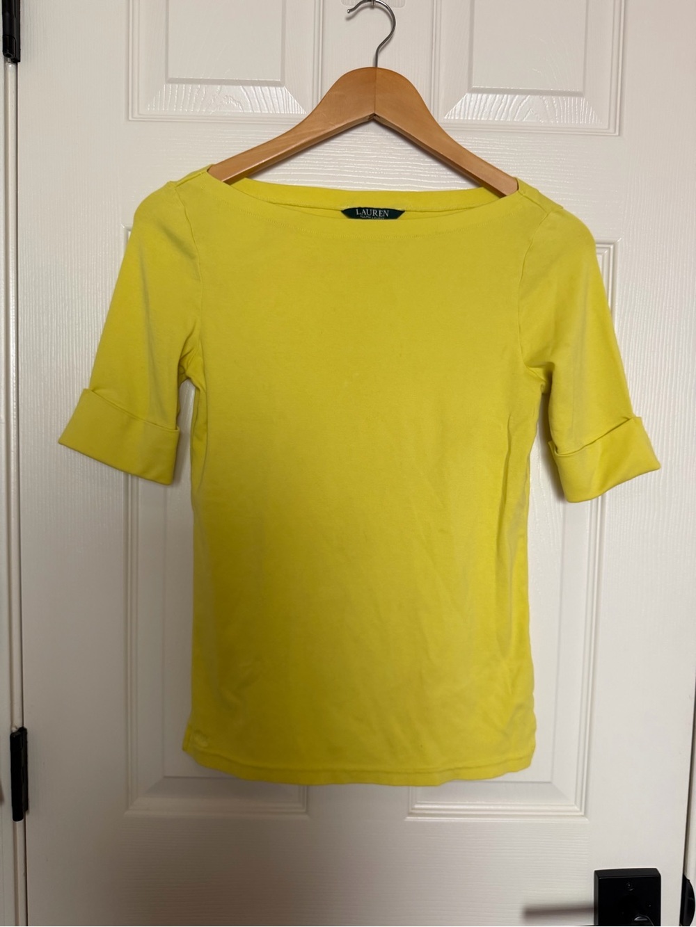 Lauren Ralph Lauren Yellow Boatneck Elbow-Sleeve Top